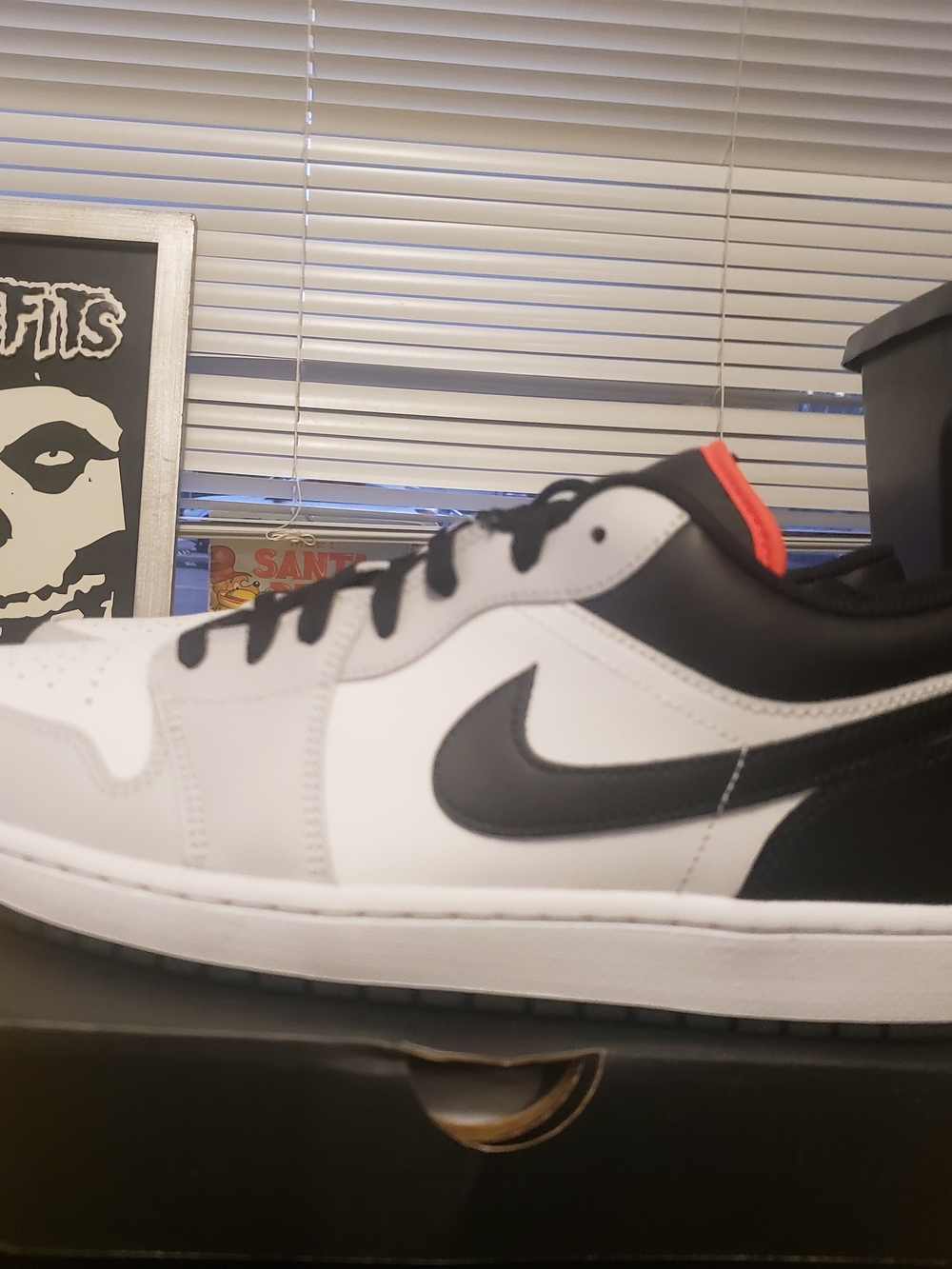 Jordan Men’s Low-Top Sneaker - White and Black with Red Tongue Accent